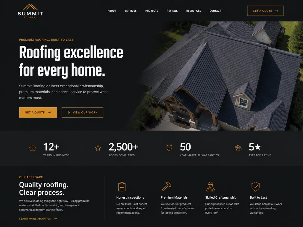 Roofing website designed by NextWeb Studios